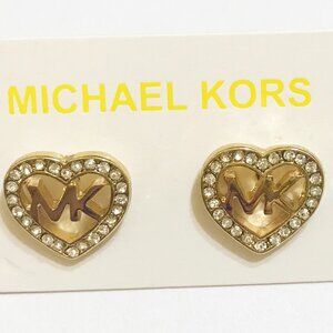 Michael Kors Gold Heart Logo Rhinestone Fashion Stud Earrings